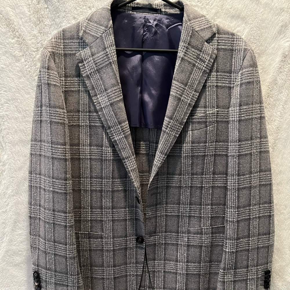 SUITSUPPLY: Havana Patch, Slim Cut, 38S, Wool Cashmere, Grey Check Jacket